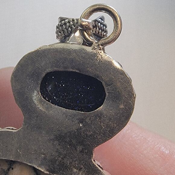 Necklace Pendants Dendritic Agate & Blue Goldstone Handmade Jewelry in Silver - Picture 5 of 10